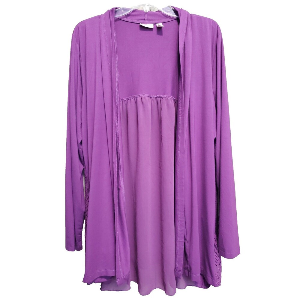 LOGO Lavish by Lori Goldstein Purple Cardigan with Lace & Chiffon A390244 Sz XL